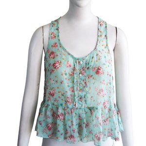 IRIS BASIC Cottagecore Coquette Granny Ditsy Floral Ruffle Peplum Top XS S